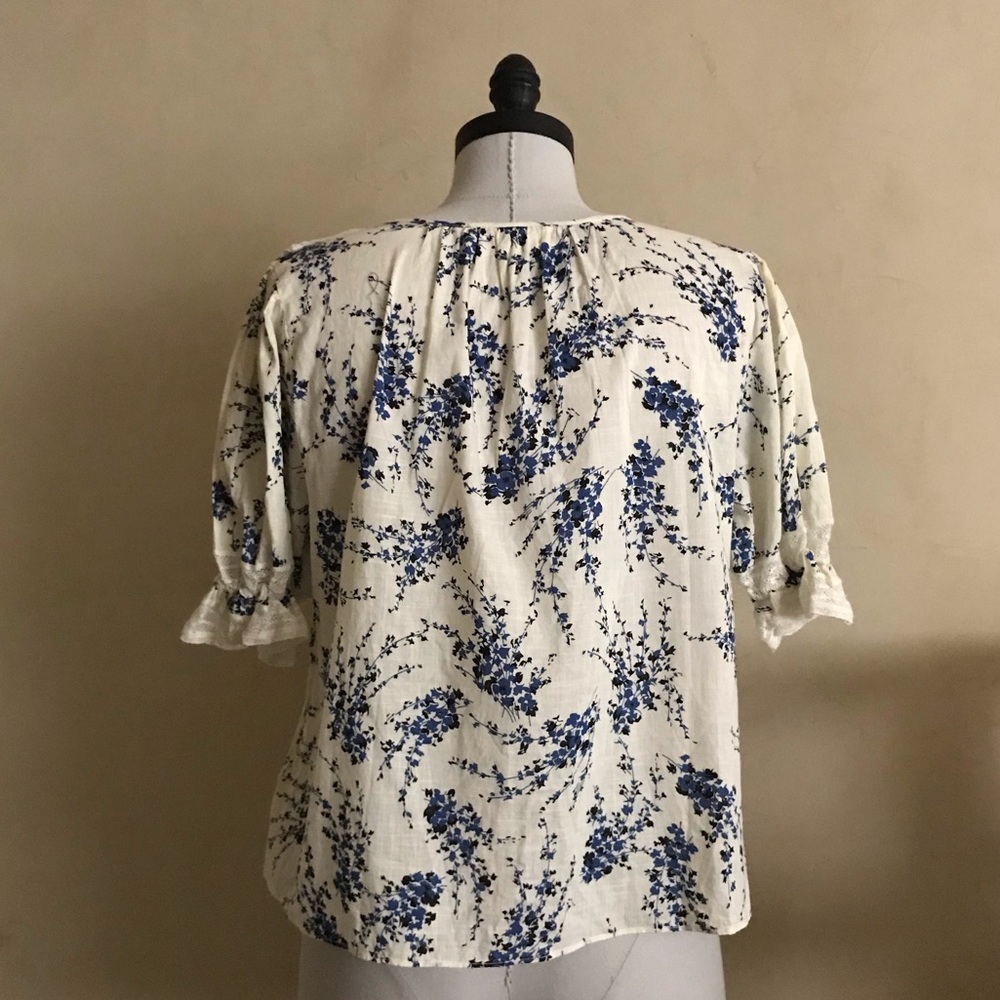 THE GREAT. Bishop Blue on White Floral Blouse - Picture 11 of 14